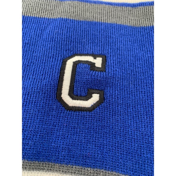 Holloway‎ Comeback Scarf Royal Blue Gray White Stripe Letter C Rib Knit Fringe - Picture 2 of 4